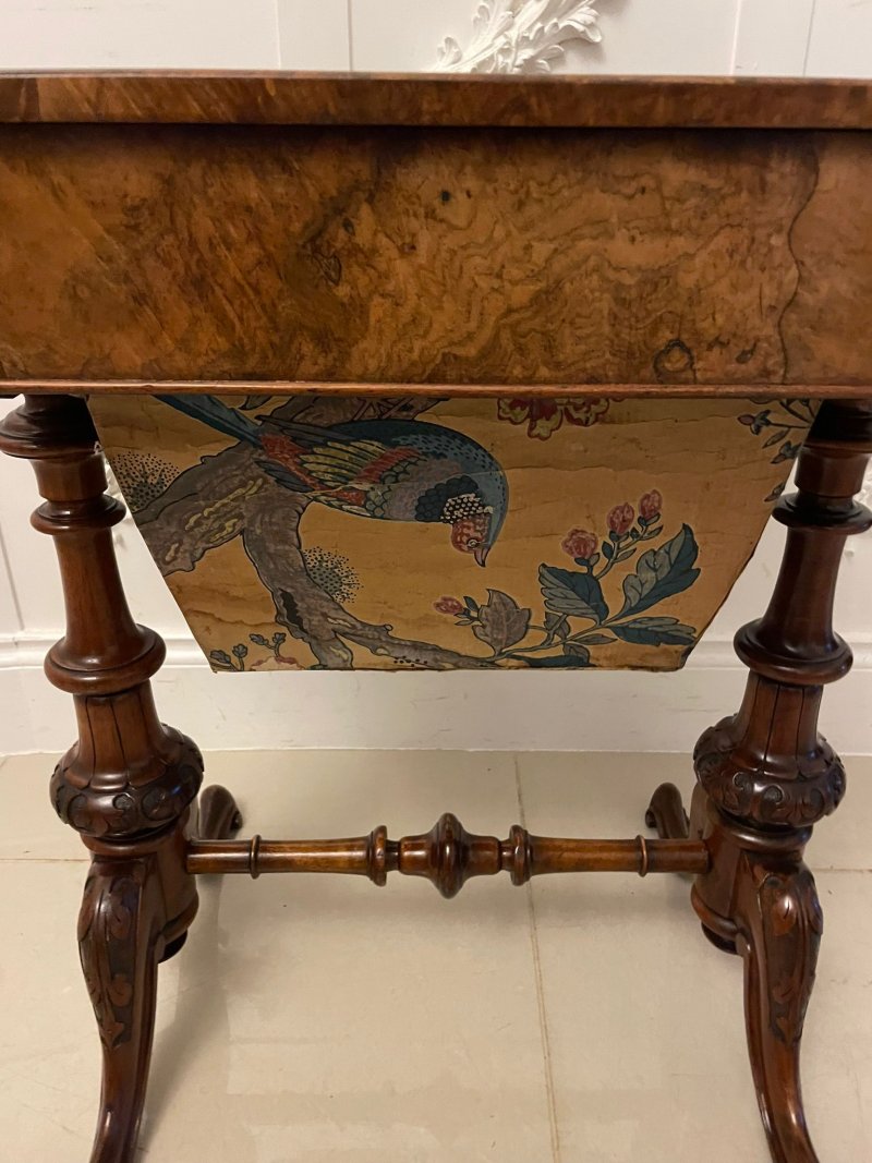 Antique Victorian Quality Burr Walnut Freestanding Sewing/Lamp Table - Image 8